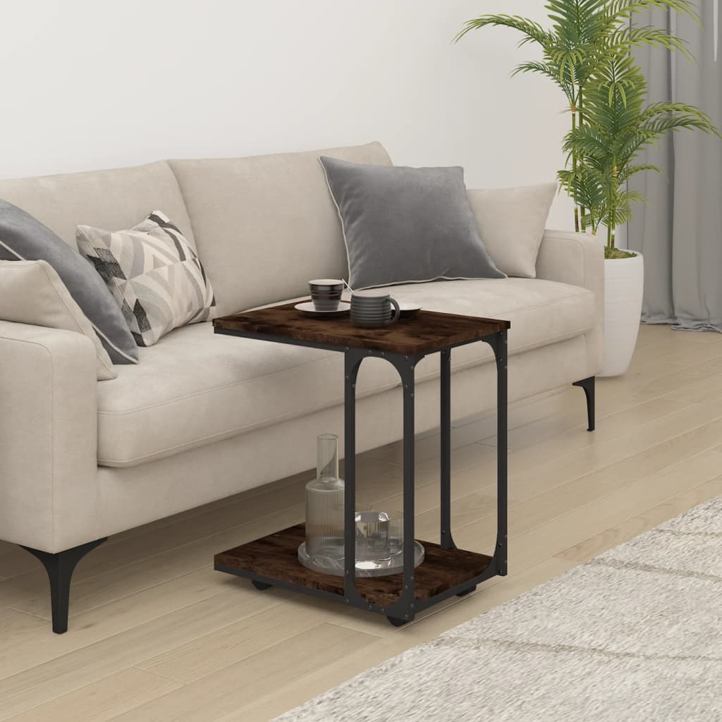Masă laterală cu roți stejar fumuriu 50x35x55,5cm lemn compozit GartenMobel Dekor