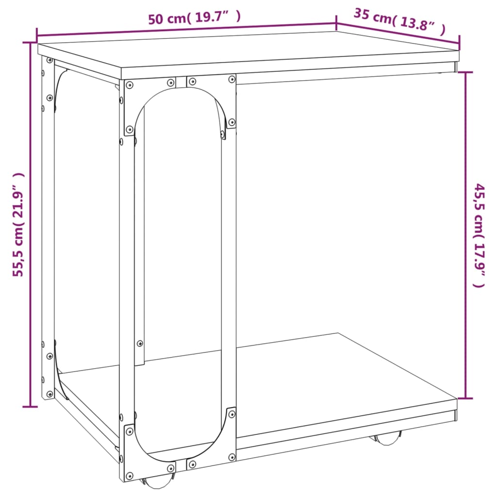 Masă laterală cu roți stejar fumuriu 50x35x55,5cm lemn compozit GartenMobel Dekor