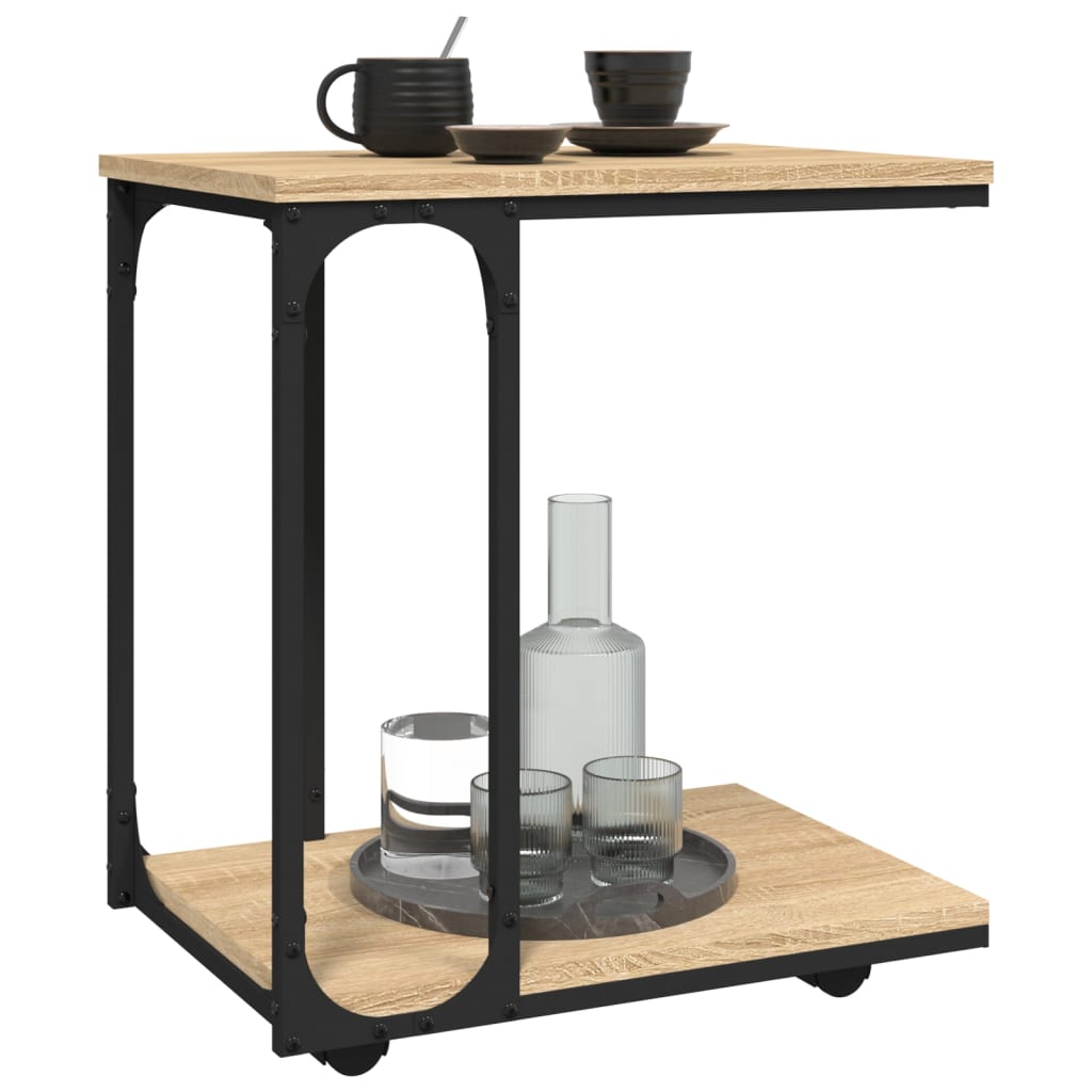 Masă laterală cu roți stejar sonoma 50x35x55,5cm lemn prelucrat GartenMobel Dekor