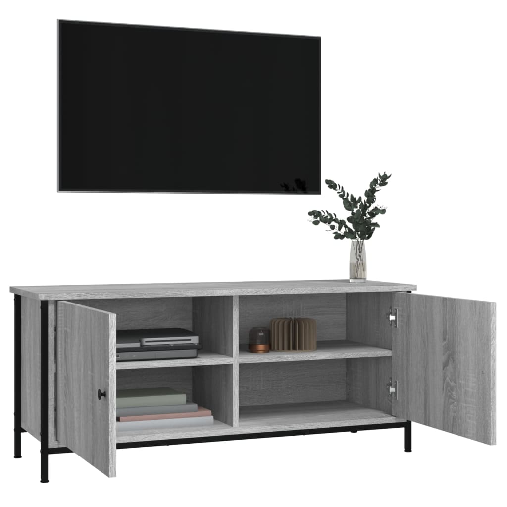 Comodă TV cu uși, gri sonoma, 102x35x45 cm, lemn prelucrat GartenMobel Dekor