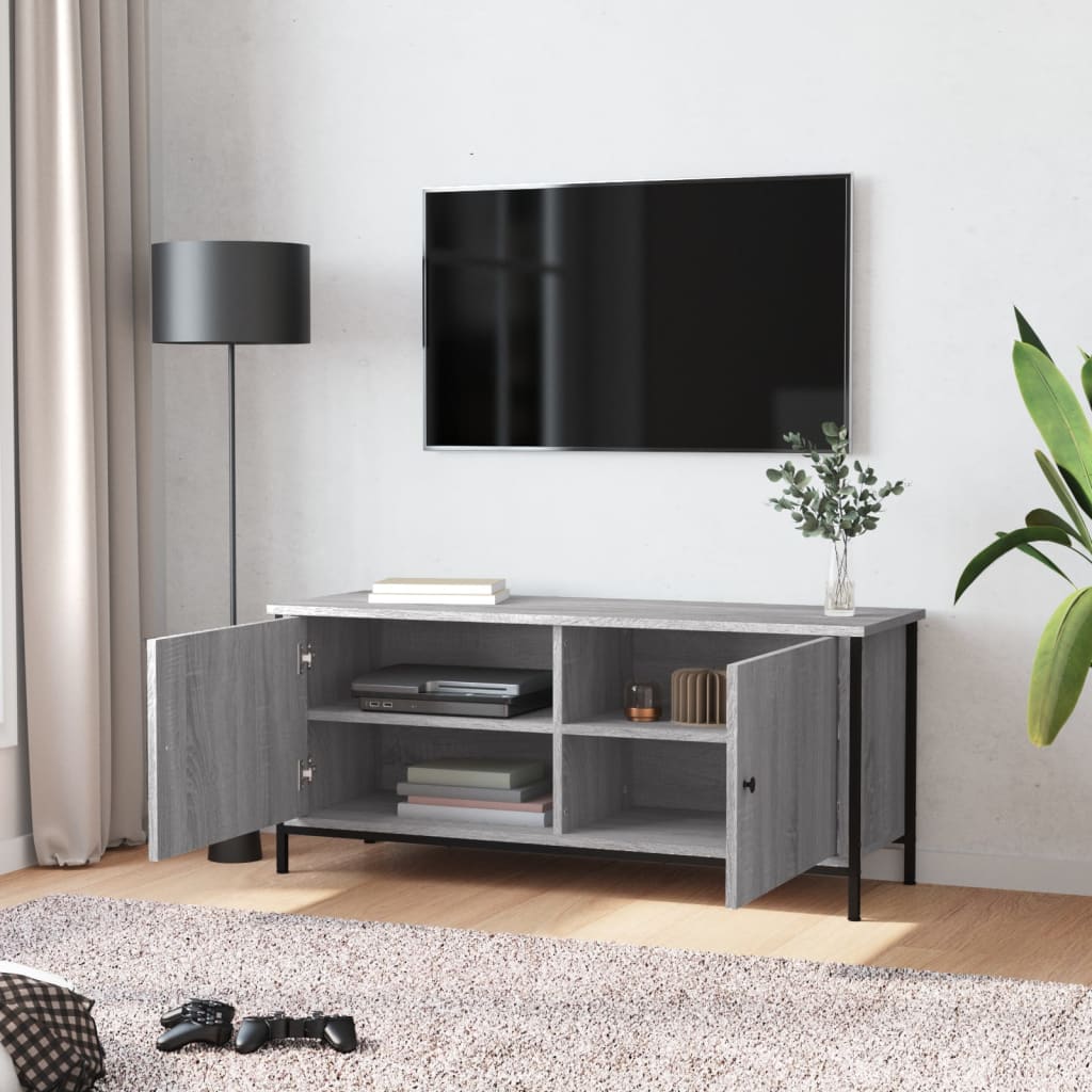 Comodă TV cu uși, gri sonoma, 102x35x45 cm, lemn prelucrat GartenMobel Dekor