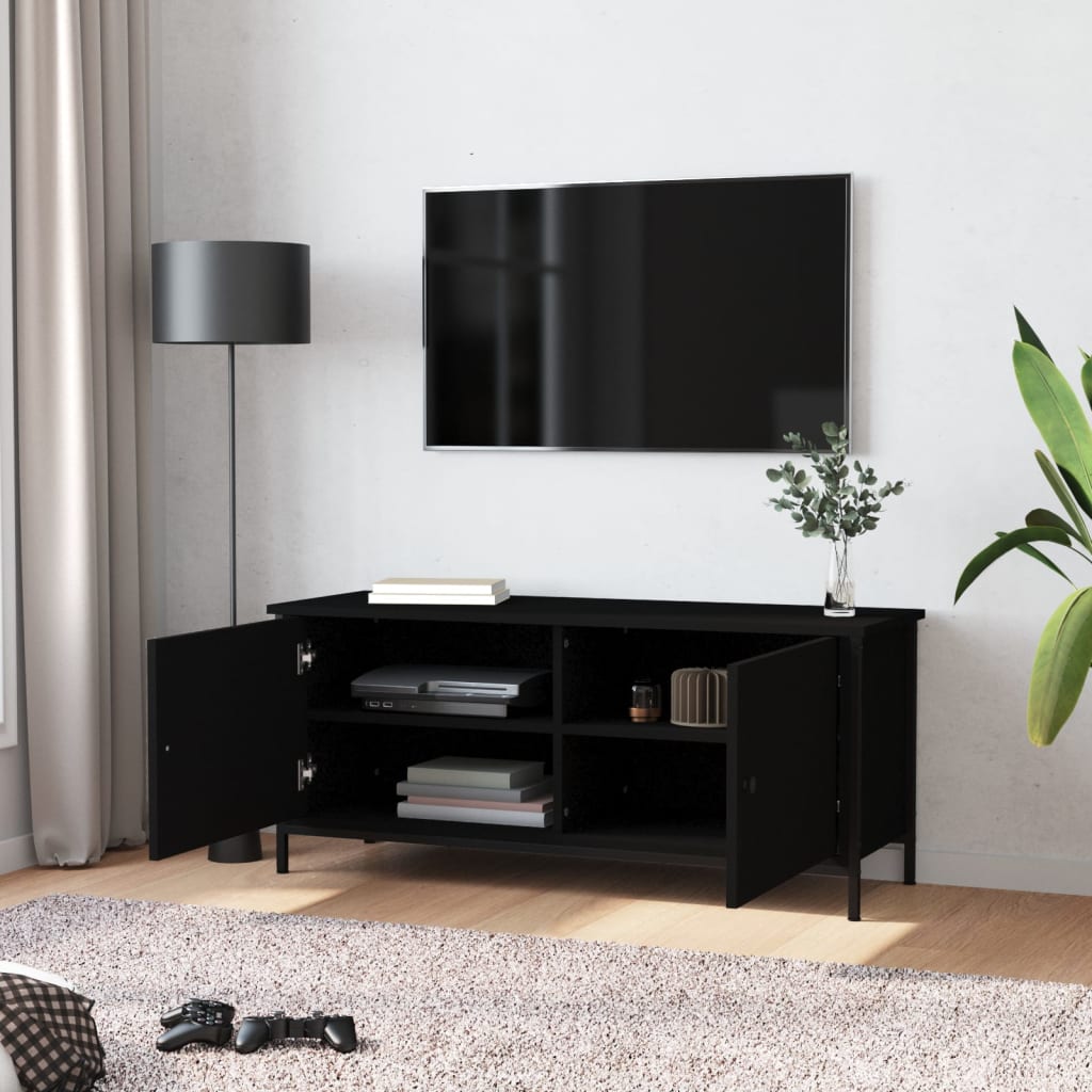 Comodă TV cu uși, negru, 102x35x45 cm, lemn prelucrat GartenMobel Dekor