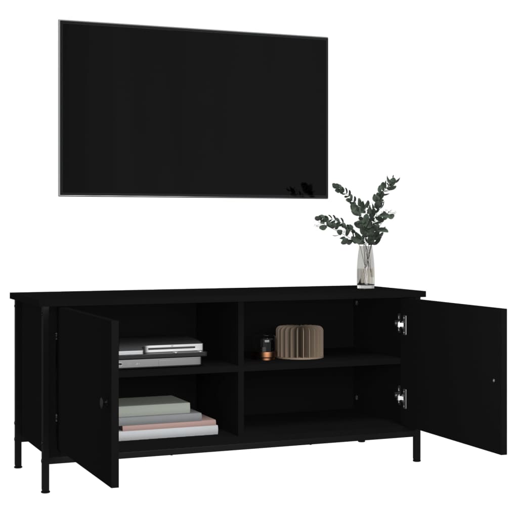 Comodă TV cu uși, negru, 102x35x45 cm, lemn prelucrat GartenMobel Dekor