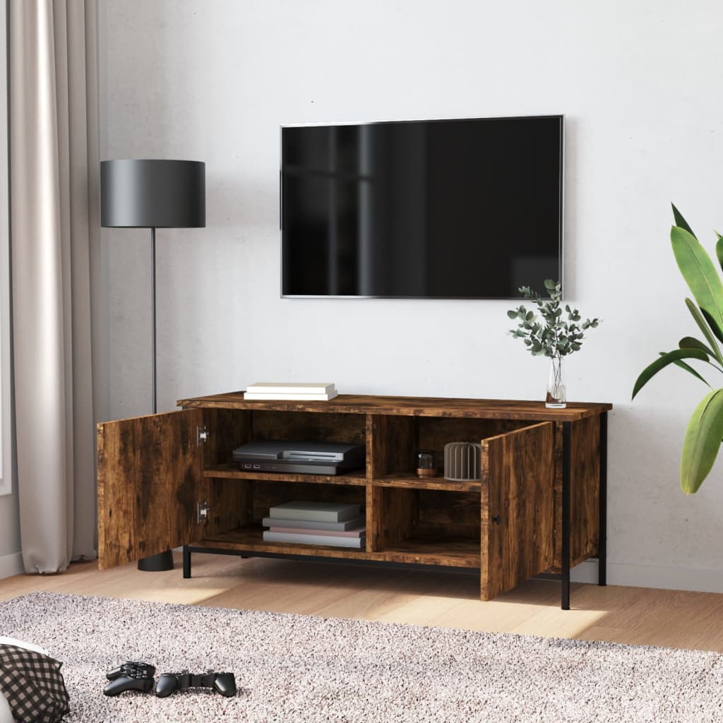 Comodă TV cu uși, stejar fumuriu, 102x35x45 cm, lemn prelucrat GartenMobel Dekor