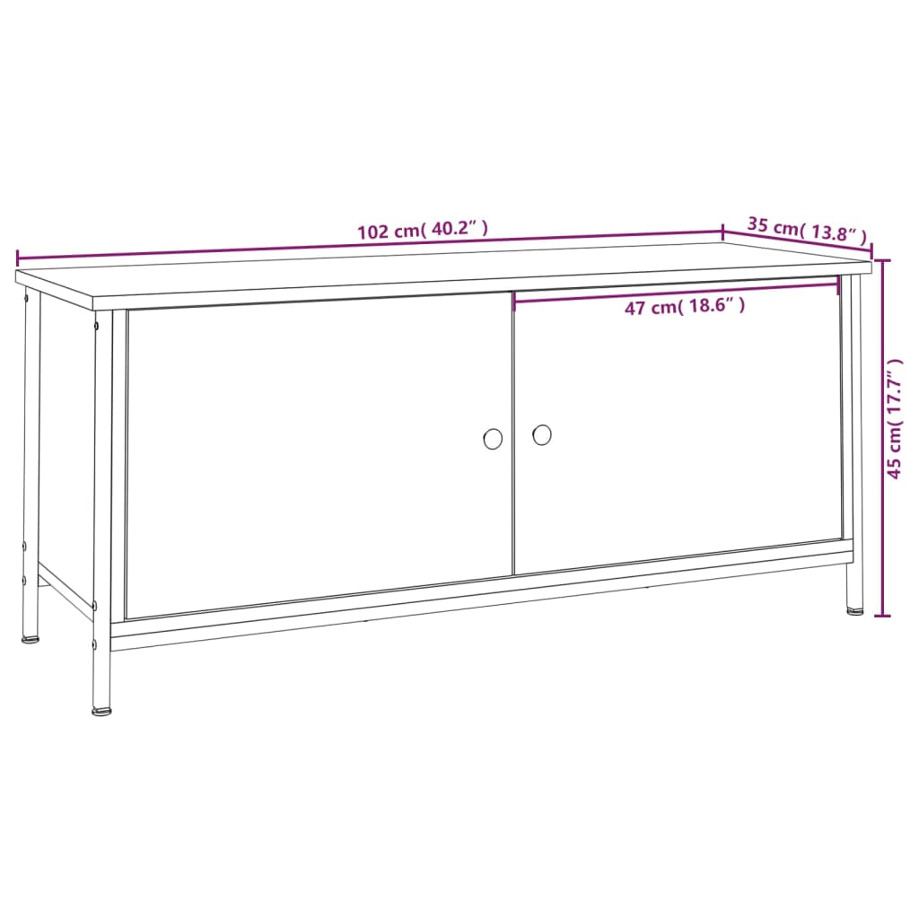 Comodă TV cu uși, stejar fumuriu, 102x35x45 cm, lemn prelucrat GartenMobel Dekor
