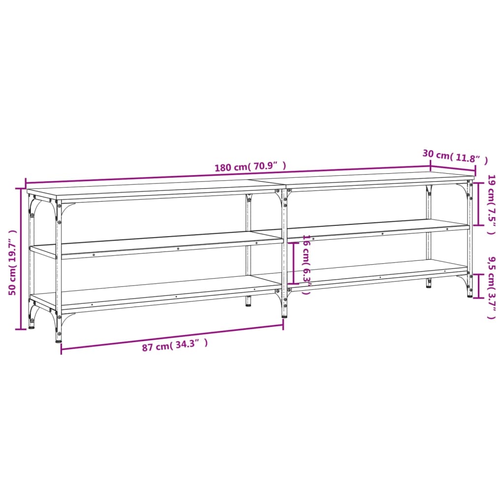 Comodă TV, stejar maro, 180x30x50 cm lemn prelucrat și metal GartenMobel Dekor