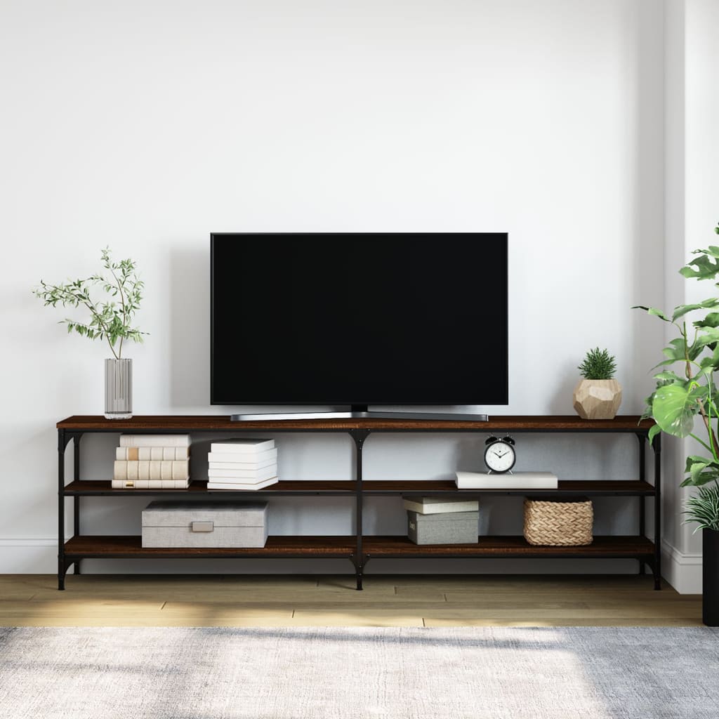 Comodă TV, stejar maro, 180x30x50 cm lemn prelucrat și metal GartenMobel Dekor