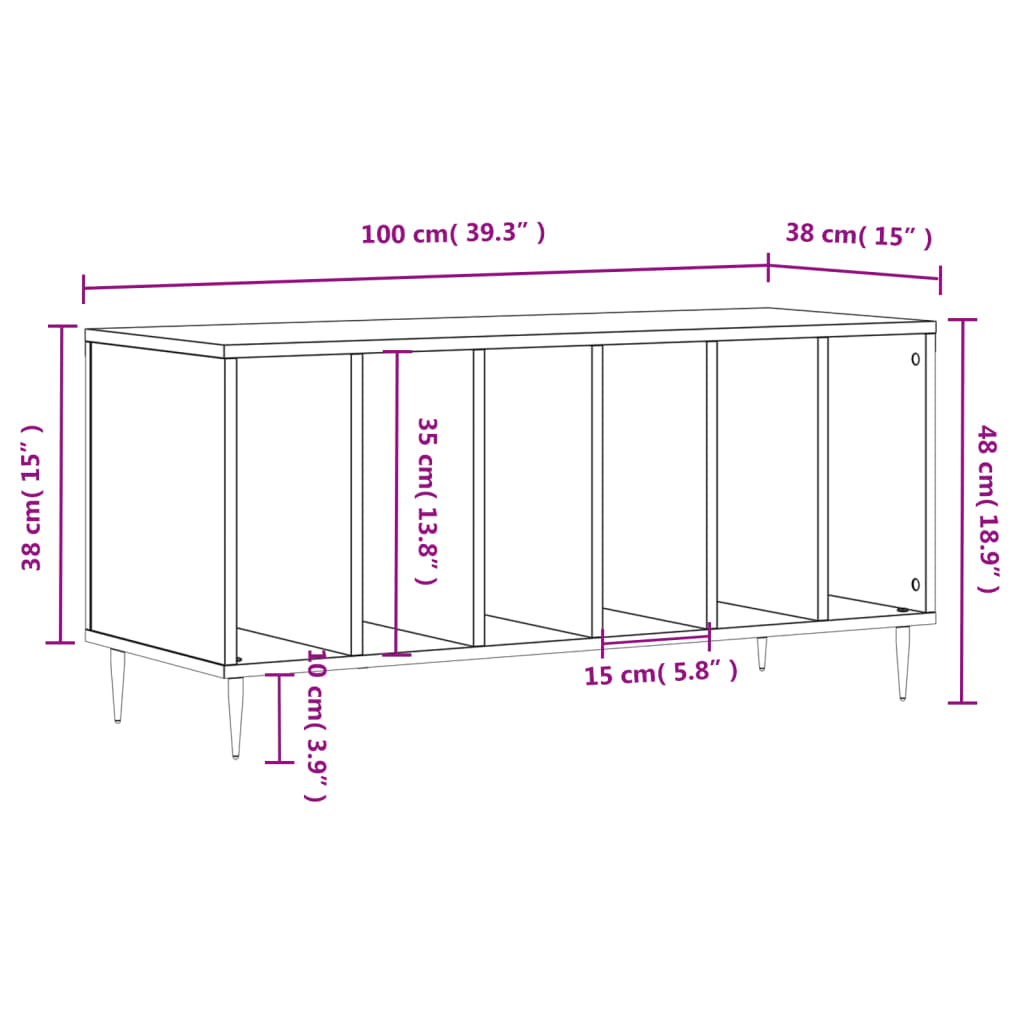 Dulap pentru discuri stejar fumuriu 100x38x48 cm lemn compozit GartenMobel Dekor