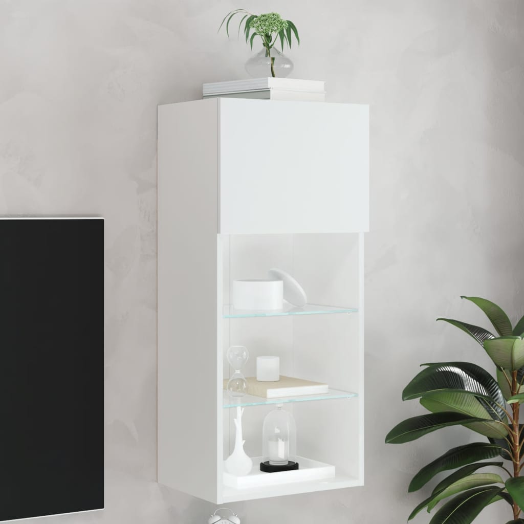 Comodă TV cu lumini LED, alb, 40,5x30x90 cm GartenMobel Dekor