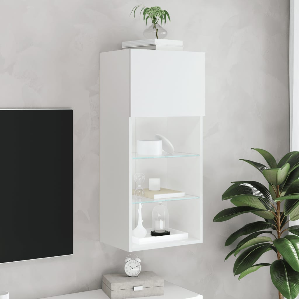 Comodă TV cu lumini LED, alb, 40,5x30x90 cm GartenMobel Dekor