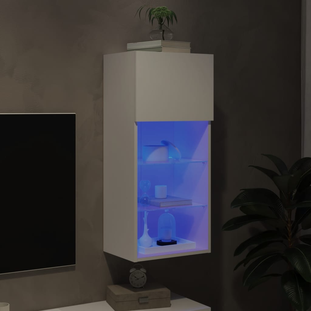 Comodă TV cu lumini LED, alb, 40,5x30x90 cm GartenMobel Dekor