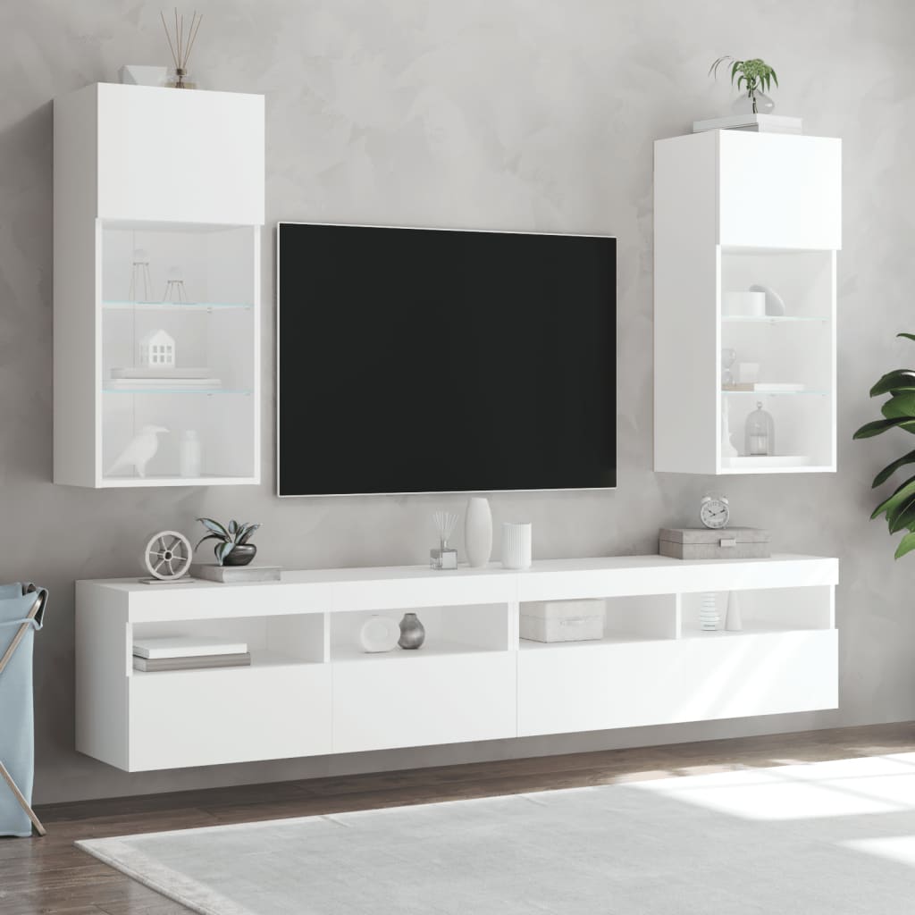 Comodă TV cu lumini LED, alb, 40,5x30x90 cm GartenMobel Dekor