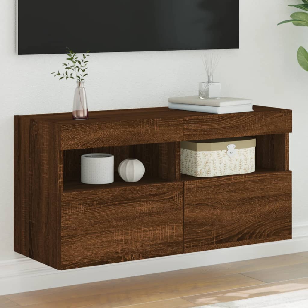 Comodă TV de perete cu lumini LED, stejar maro, 80x30x40 cm GartenMobel Dekor