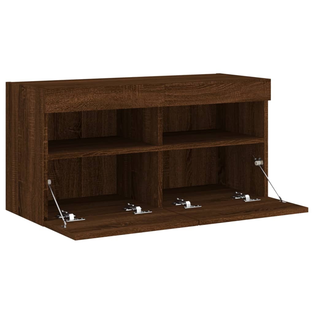 Comodă TV de perete cu lumini LED, stejar maro, 80x30x40 cm GartenMobel Dekor