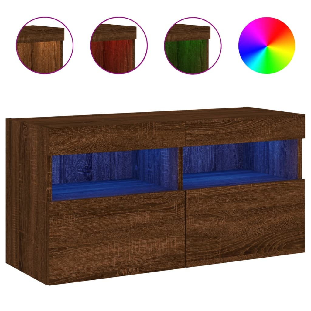 Comodă TV de perete cu lumini LED, stejar maro, 80x30x40 cm GartenMobel Dekor