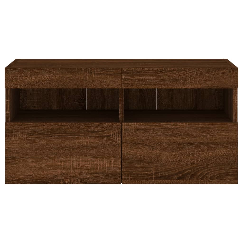 Comodă TV de perete cu lumini LED, stejar maro, 80x30x40 cm GartenMobel Dekor