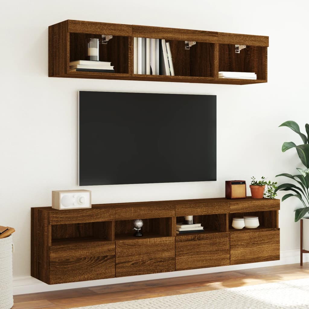 Comodă TV de perete cu lumini LED, stejar maro, 80x30x40 cm GartenMobel Dekor