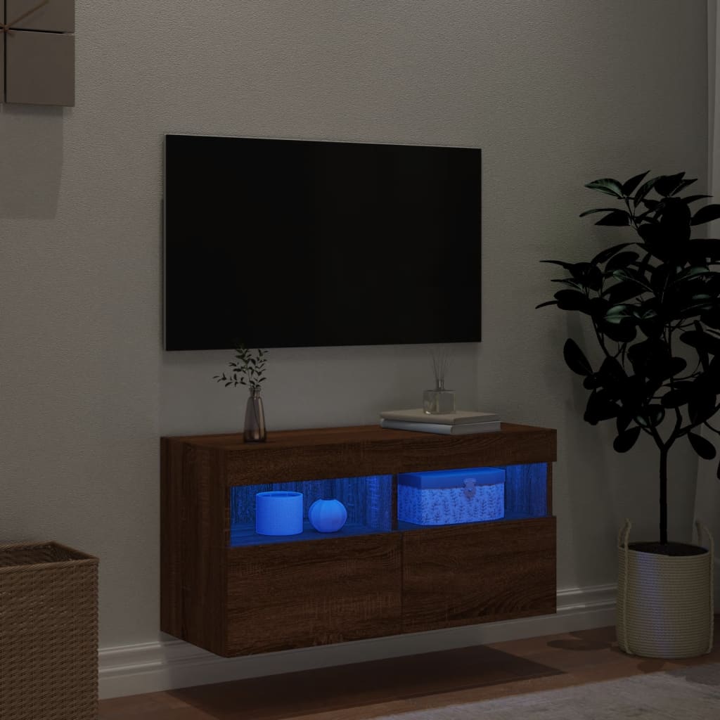 Comodă TV de perete cu lumini LED, stejar maro, 80x30x40 cm GartenMobel Dekor
