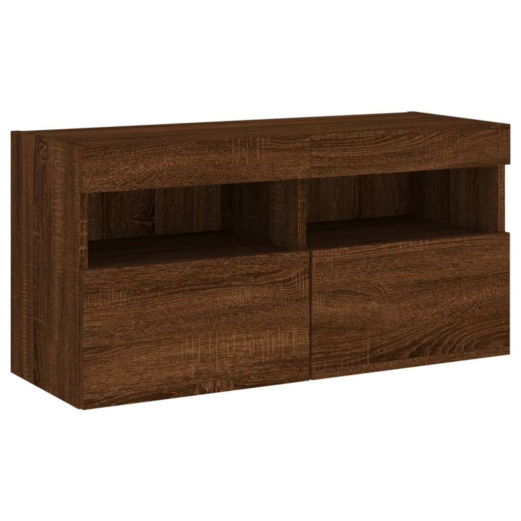 Comodă TV de perete cu lumini LED, stejar maro, 80x30x40 cm GartenMobel Dekor