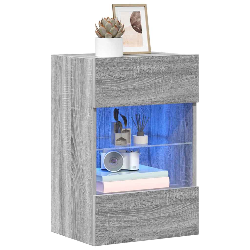Comode de perete cu lumini LED pentru TV, 2 buc, gri sonoma, 40x30x60,5 cm GartenMobel Dekor