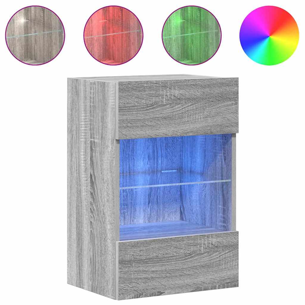 Comode de perete cu lumini LED pentru TV, 2 buc, gri sonoma, 40x30x60,5 cm GartenMobel Dekor