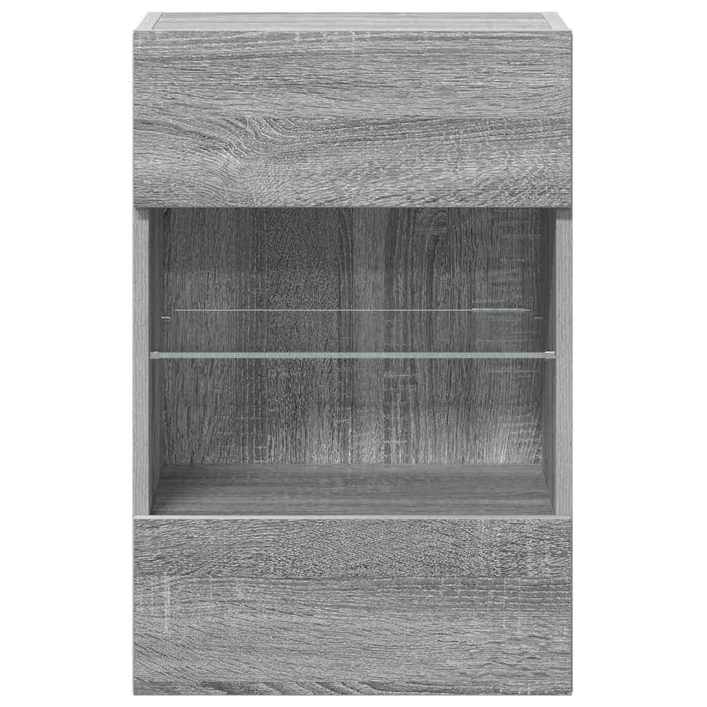 Comode de perete cu lumini LED pentru TV, 2 buc, gri sonoma, 40x30x60,5 cm GartenMobel Dekor
