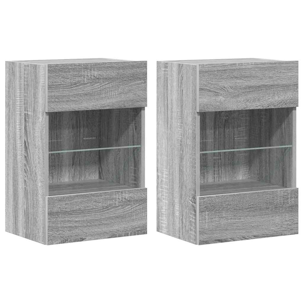 Comode de perete cu lumini LED pentru TV, 2 buc, gri sonoma, 40x30x60,5 cm GartenMobel Dekor