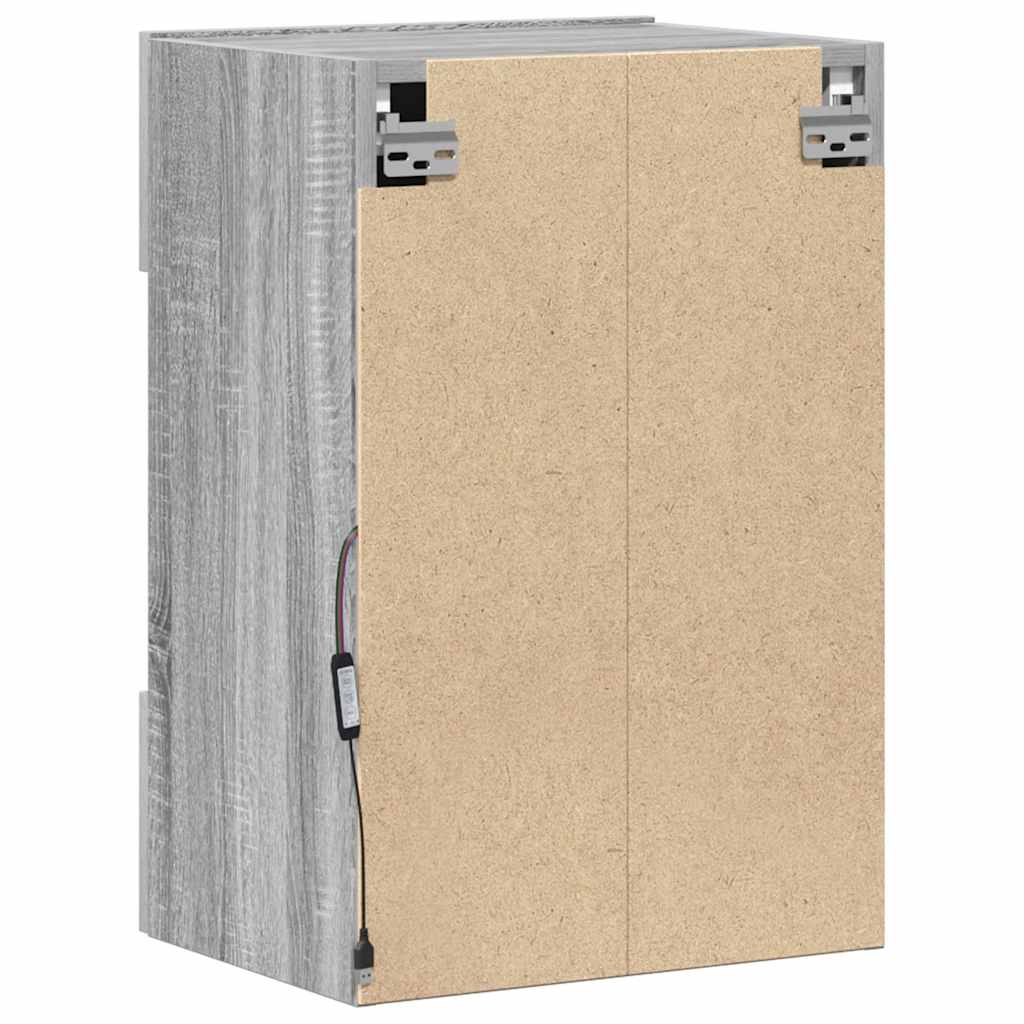 Comode de perete cu lumini LED pentru TV, 2 buc, gri sonoma, 40x30x60,5 cm GartenMobel Dekor