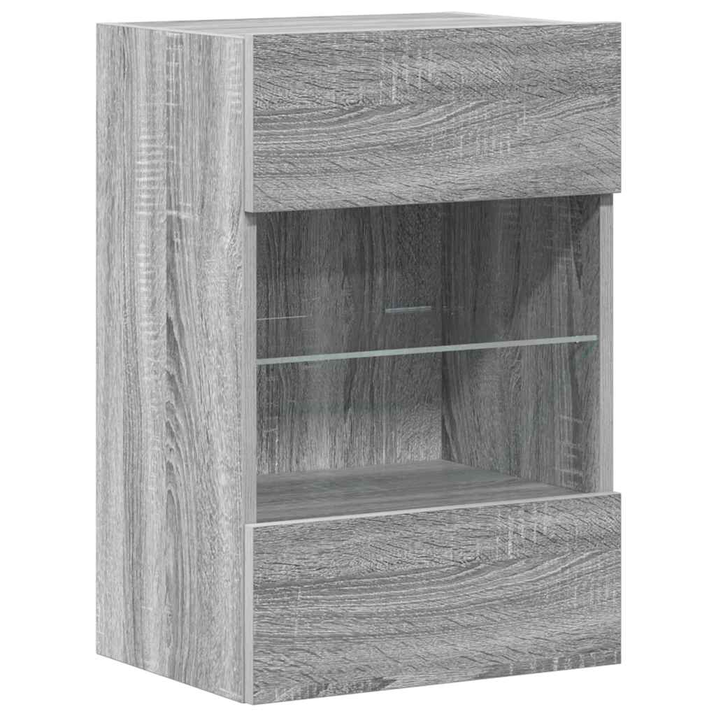 Comode de perete cu lumini LED pentru TV, 2 buc, gri sonoma, 40x30x60,5 cm GartenMobel Dekor