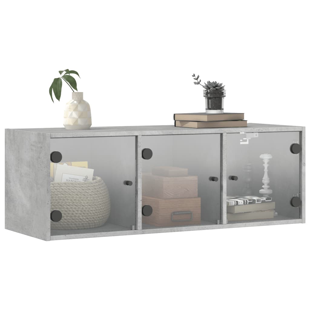 Dulap de perete cu uși din sticlă, gri beton, 102x37x35 cm GartenMobel Dekor