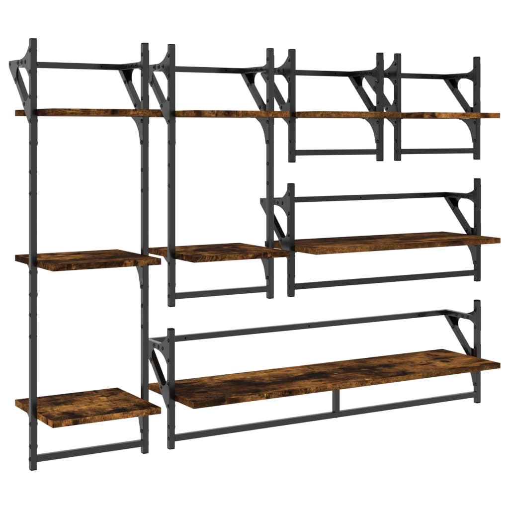 Set rafturi de perete cu bare, 6 buc., stejar fumuriu, lemn GartenMobel Dekor