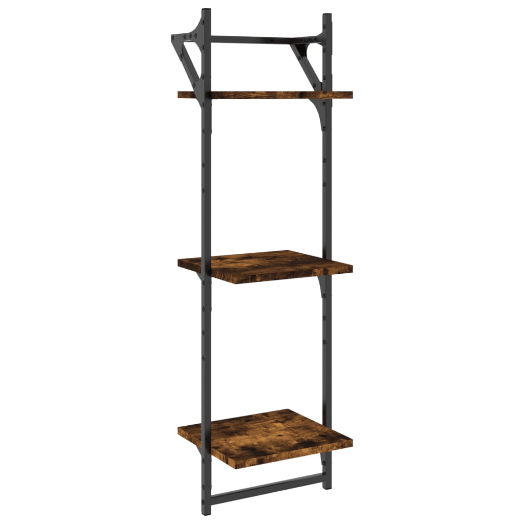 Set rafturi de perete cu bare, 6 buc., stejar fumuriu, lemn GartenMobel Dekor