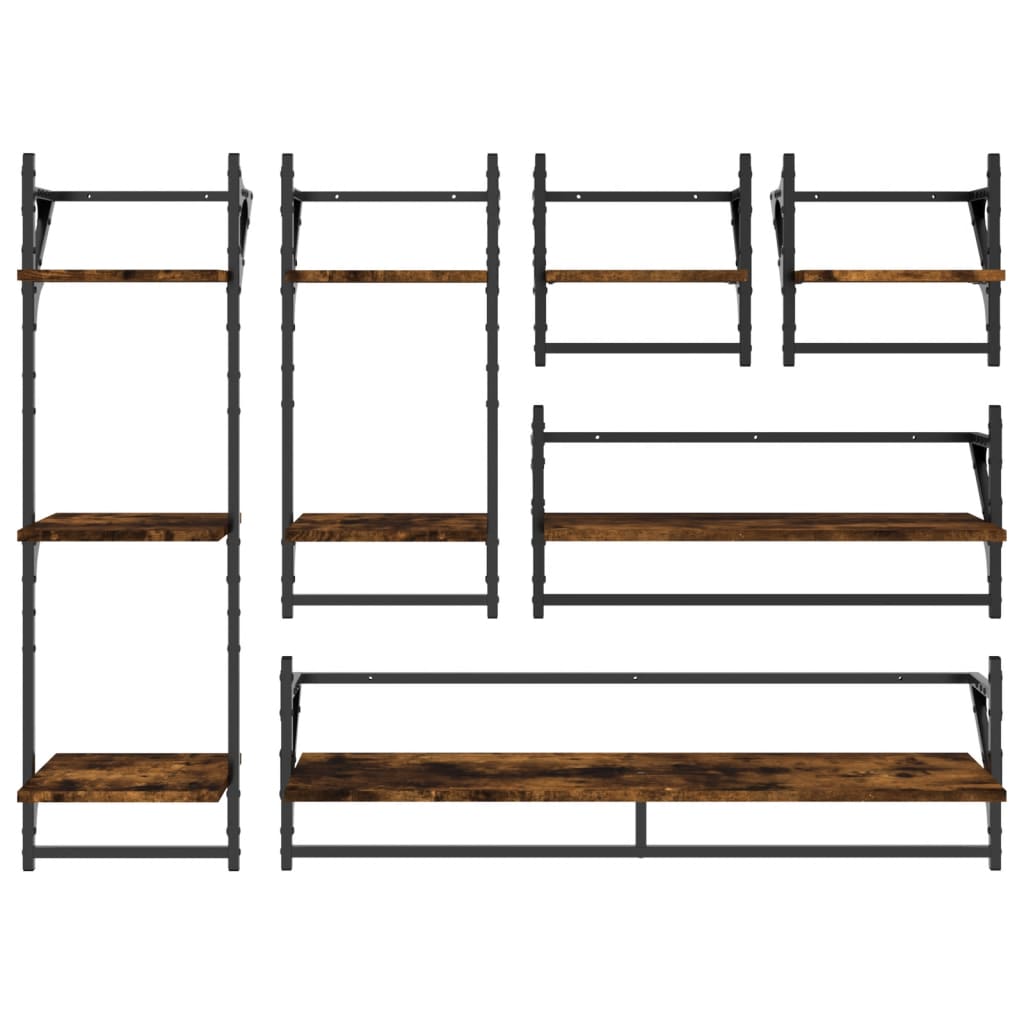 Set rafturi de perete cu bare, 6 buc., stejar fumuriu, lemn GartenMobel Dekor