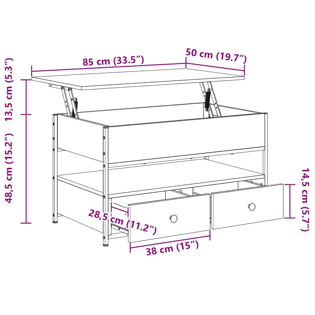 Măsuță de cafea stejar fumuriu 85x50x50 cm lemn prelucrat/metal GartenMobel Dekor