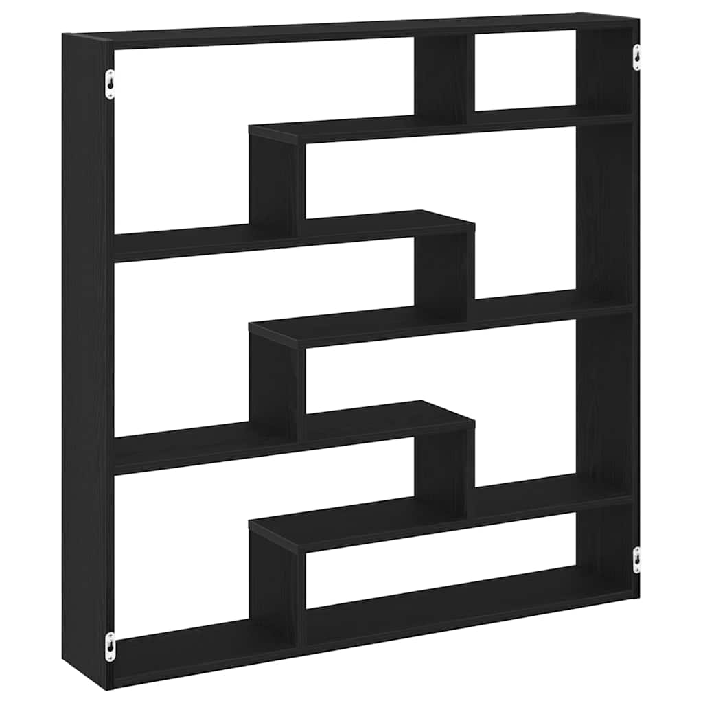 Raft cubic de perete cu 7 compartimente negru lemn prelucrat GartenMobel Dekor