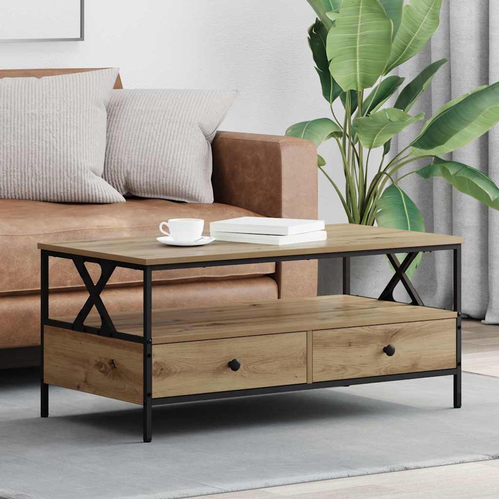 Masă de cafea stejar artizanal 100 x 51 x 45 cm Lemn compozit GartenMobel Dekor