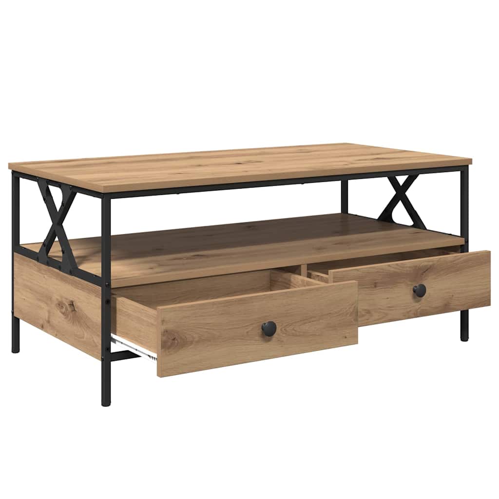 Masă de cafea stejar artizanal 100 x 51 x 45 cm Lemn compozit GartenMobel Dekor