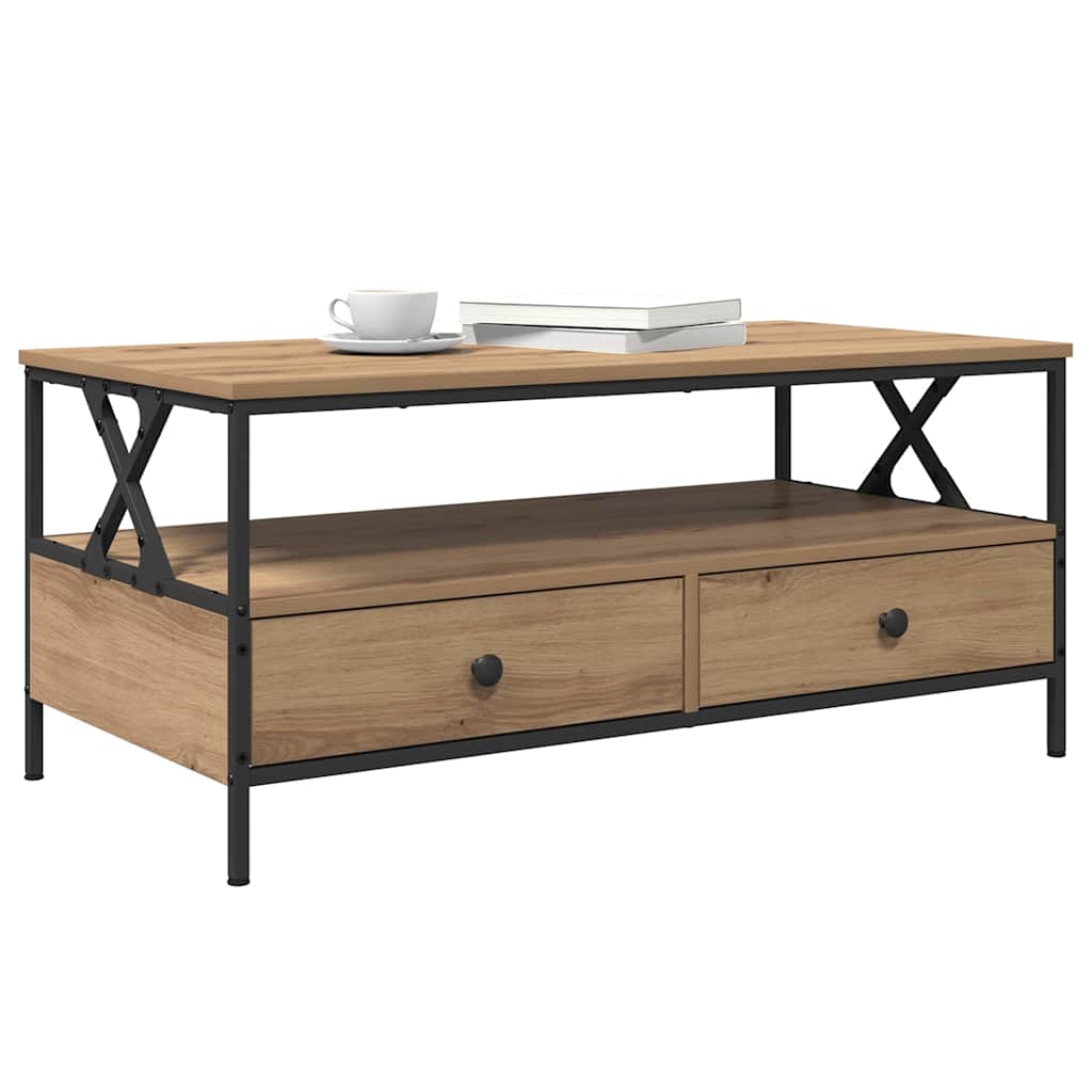 Masă de cafea stejar artizanal 100 x 51 x 45 cm Lemn compozit GartenMobel Dekor