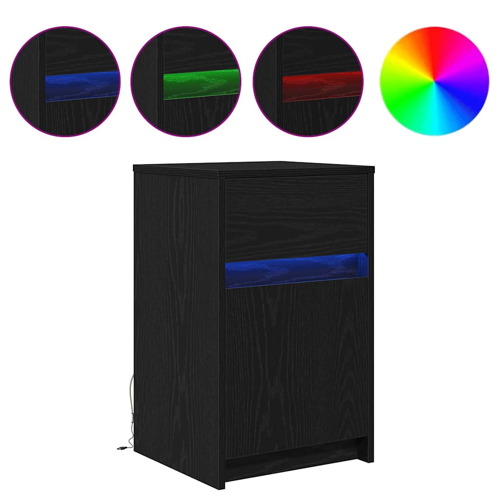 Noptieră LED cu sertar Stejar negru 38 x 34 x 61 cm PAL GartenMobel Dekor