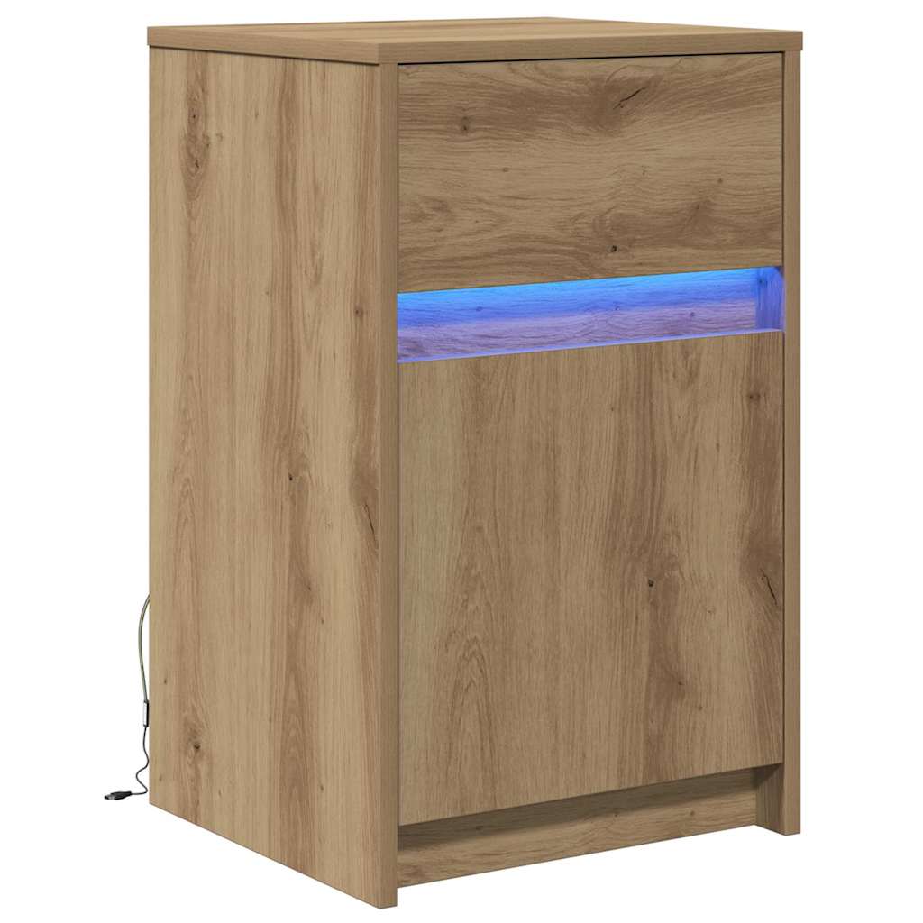 Noptieră LED cu sertar stejar artizanal 38 x 34 x 61 cm PAL GartenMobel Dekor