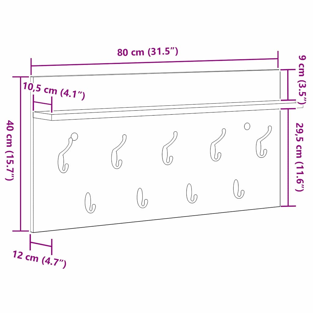 Răcător de paltoane montat pe perete Gri beton 80 x 40 x 12 cm GartenMobel Dekor