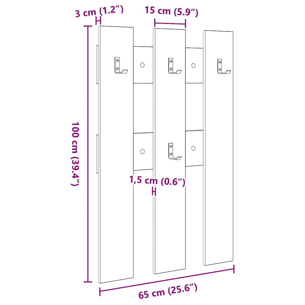 Răcător de paltoane montat pe perete Lemn vechi 65 x 3 x 100 cm GartenMobel Dekor