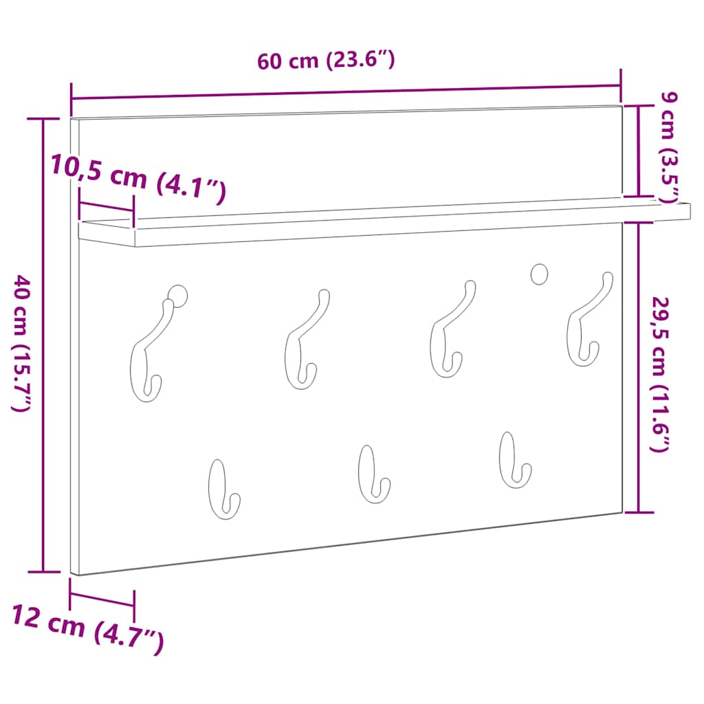 Răcător de paltoane montat pe perete cu raft Pe perete cu depozitare Stejar negru GartenMobel Dekor