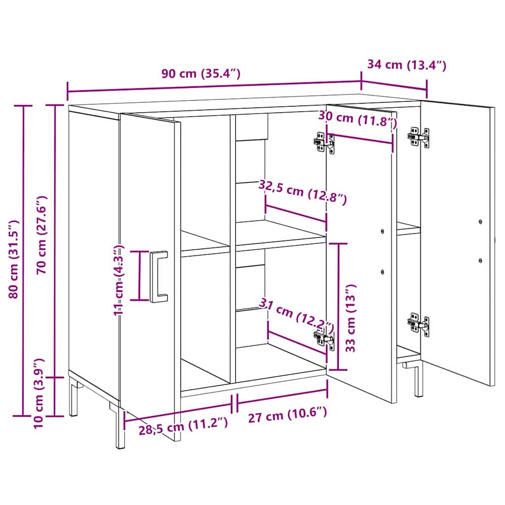 Bufet cu depozitare cu ușă Negru 90 x 34 x 80 cm Lemn compozit GartenMobel Dekor