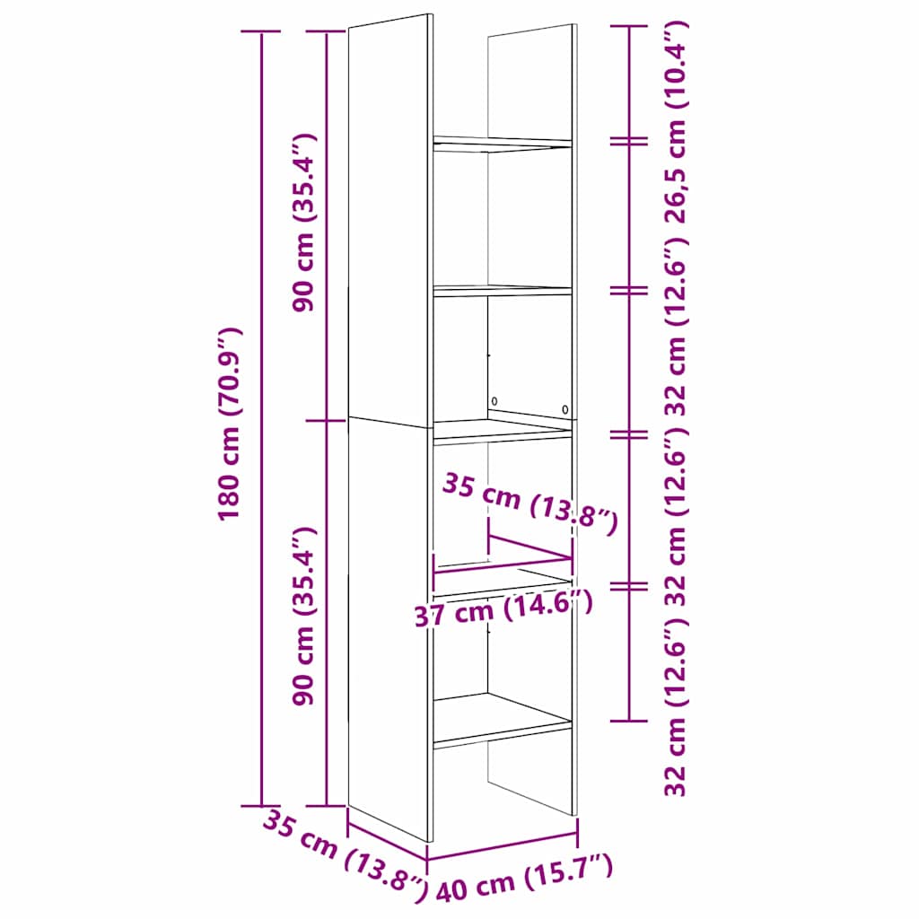 Dulap pentru cărți Stejar negru 40 x 35 x 180 cm Lemn compozit GartenMobel Dekor