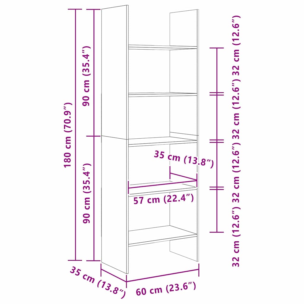 Dulap pentru cărți Stejar negru 60 x 35 x 180 cm Lemn compozit GartenMobel Dekor