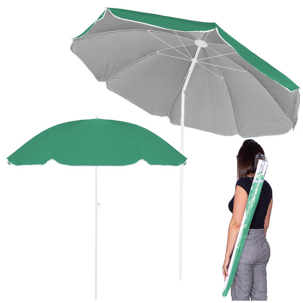 Umbrela de plaja pliabila cu inclinare reglabila, diametru 160 cm, verde Household NewTrend
