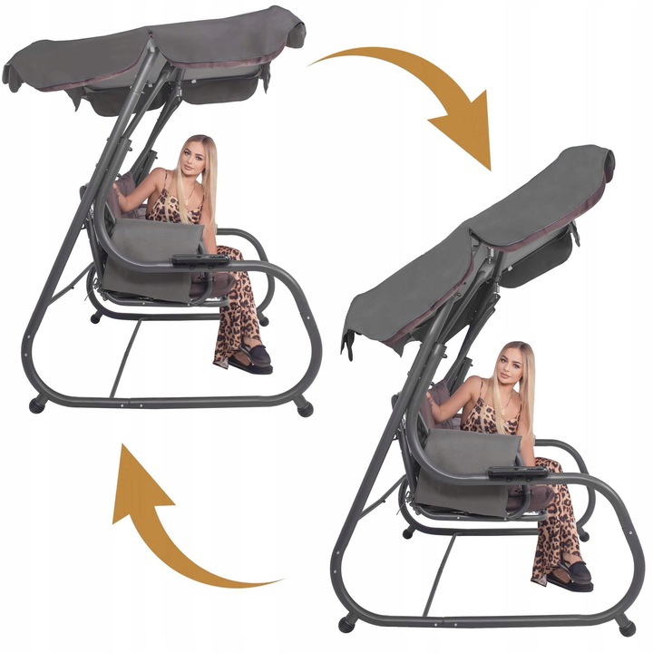 Balansoar gradina 226x126x192 cm, 3 in 1 leagan, pat si relaxare, cu plasa anti-insecte, copertina reglabila, saltea si perne incluse, gri si maro Household NewTrend