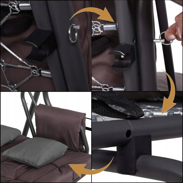 Balansoar gradina 226x126x192 cm, 3 in 1 leagan, pat si relaxare, cu plasa anti-insecte, copertina reglabila, saltea si perne incluse, gri si maro Household NewTrend