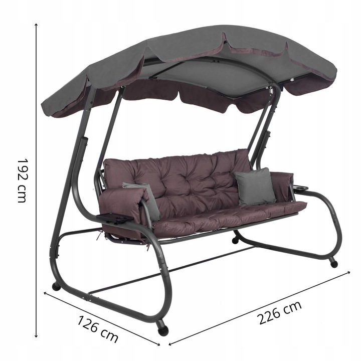Balansoar gradina 226x126x192 cm, 3 in 1 leagan, pat si relaxare, cu plasa anti-insecte, copertina reglabila, saltea si perne incluse, gri si maro Household NewTrend